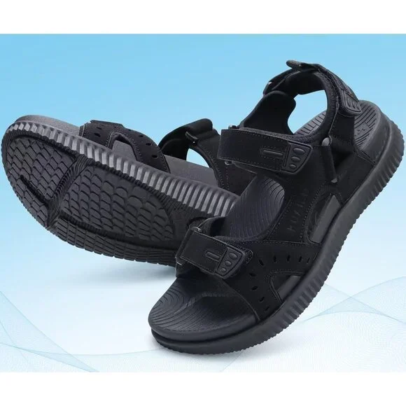 Casual Hiking Sandals Men's Black Athletic Sports Walking Fisherman Shoes - Picture 8 of 10